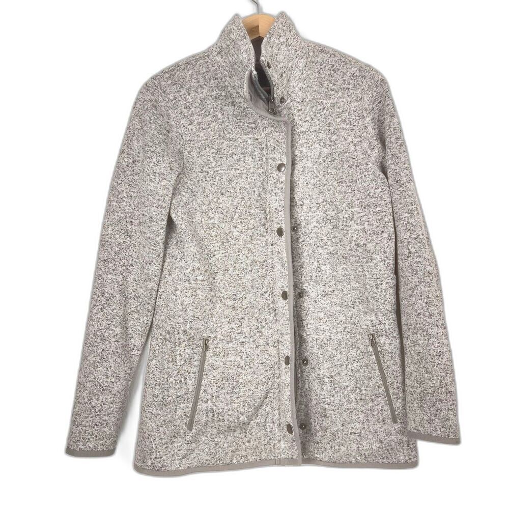 Eddie Bauer Jacket Women medium Gray Flannel Lined Soft shell Hiking Snap Down M